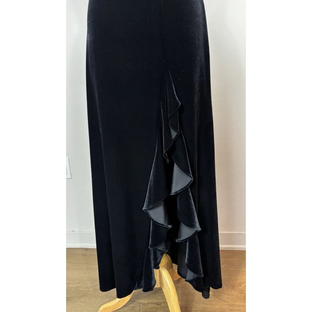 Patra Black Velvet Maxi Skirt Waterfall Ruffle Pull On Evening Gothic Size 10